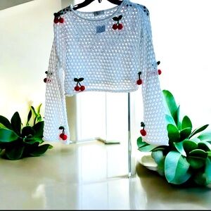 Crocheted Sweater with Cherries NWT ~ Juniors Size L - Cropped